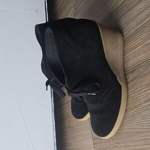 J. Crew Factory Black Suede Lace Up Wedge Booties